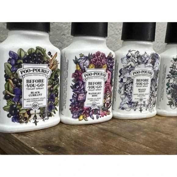 4 Poo Pourri Toilet Spray Black Currant Water Lily Rose Heaven Lavender 2 Oz NEW - Picture 2 of 5